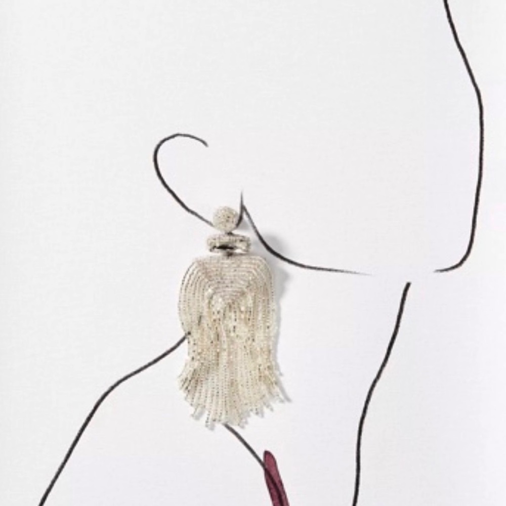 πΊπNWTππΊ Anthropologie Deepa Silver Beaded Fringe Chandeliers - Picture 16 of 16